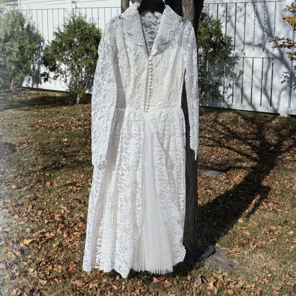 Lace Wedding Dress Vintage 1950s Collar Lace & Satin Wedding Long Sleeve - Picture 16 of 16